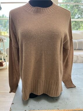 360 Cashmere Relaxed Crewneck Sweater in Camel Brown